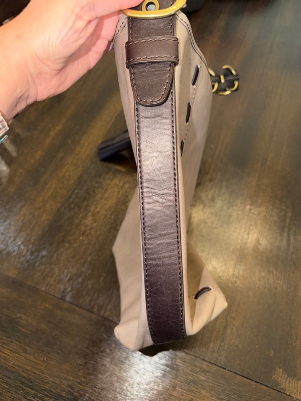 COACH Soft Taupe Leather Shoulder Bag with Braided Dark Brown Handle - Picture 10 of 16
